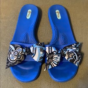 Oka B. Blue Bow Sandals, Size M/L
